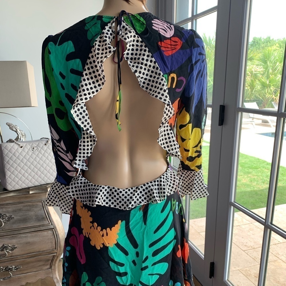 RIXO  Rebecca open-back ruffled printed silk dress - Picture 8 of 9